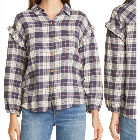 Rails willow ruffle sleeve plaid button up - Picture 1 of 8